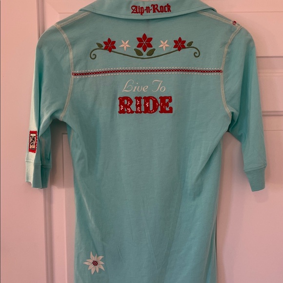 Alp N Rock women’s cowgirl themed Turquoise Polo with Embroidery - Picture 2 of 6